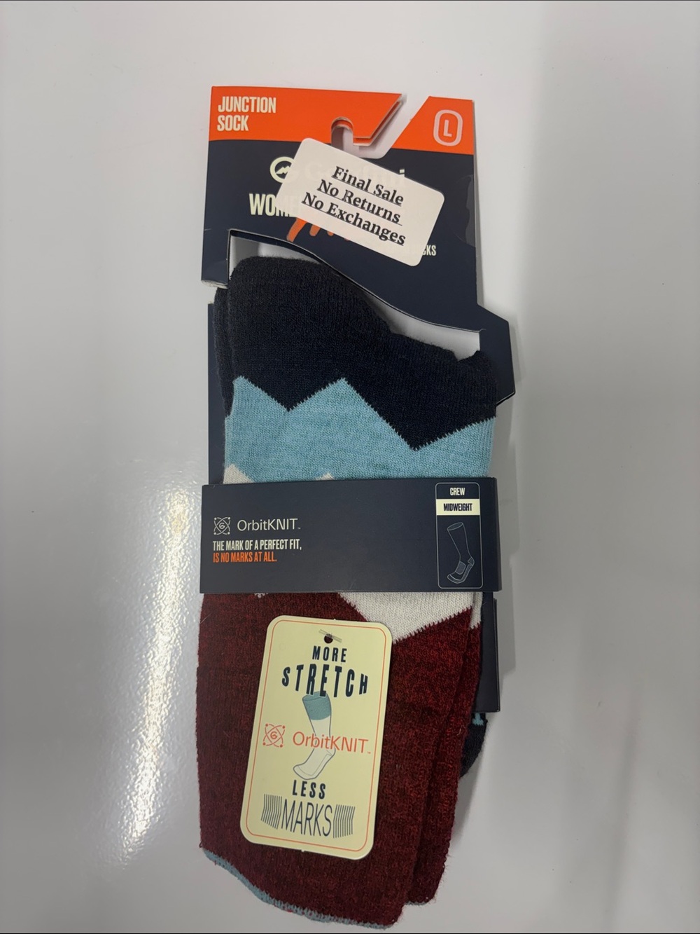 Gordini women’s junction midweight crew sock size large NWT